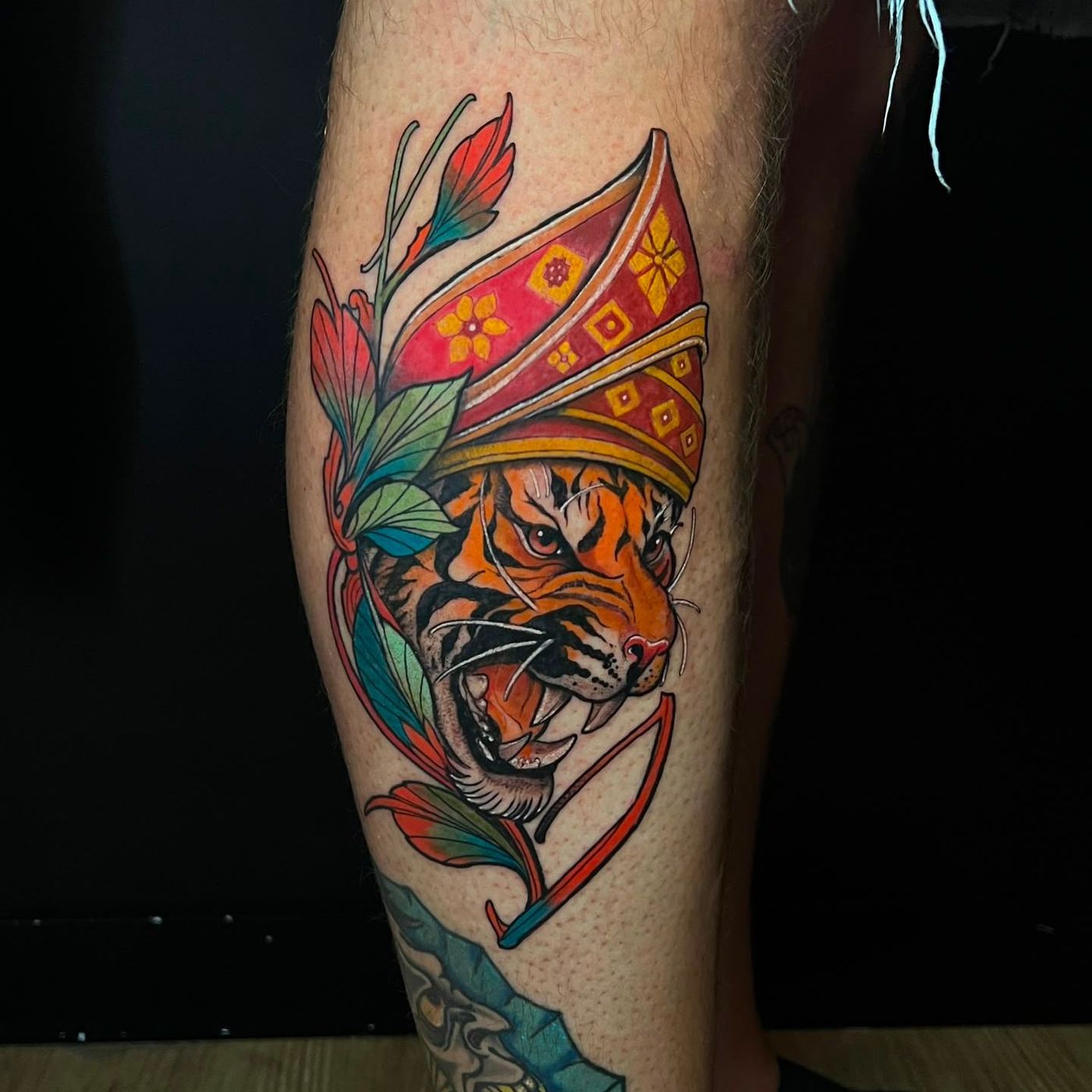 Neo traditional Malaysia themed tiger tattoo